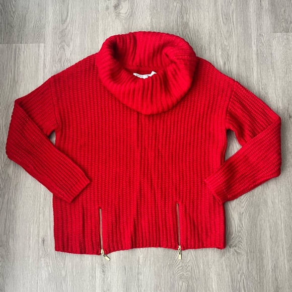 (NWT) Modamix Women's Red Cowl Neck Zip Front Long Sleeve Sweater Plus Size 2X - Picture 2 of 9